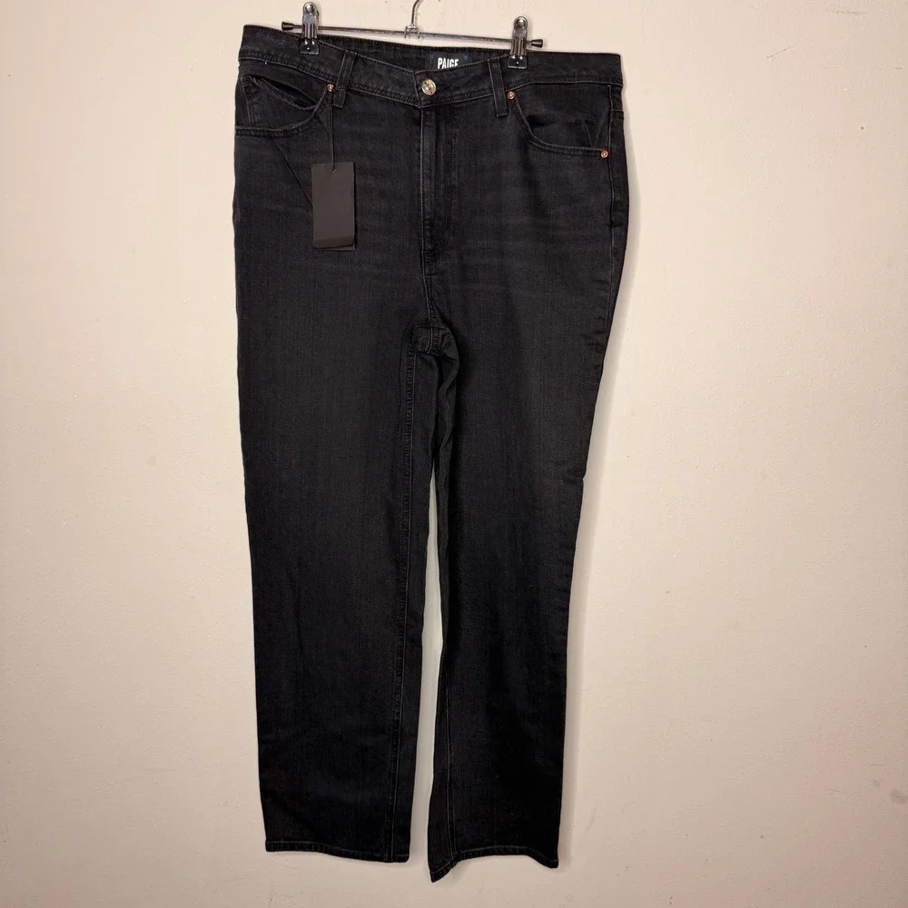 NWT Paige Denim Jeans Size 32 Sarah Straight Ankle High Rise Jeans‎ Vacant Black